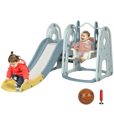 Play Set for 5 Years Max with Children's Swing, Children's Slide, Basketball Hoop and Ladder, in HD…