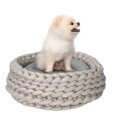 COZZY | Round Raised Washable Dog and Cat Bed in PP Cotton, Padded Cushion, Φ50x19cm, Grey