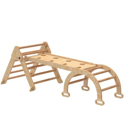 5-in-1 Children's Playground with Triangle, Smooth Wall and Arch, Made of Poplar and Pine Wood, 188…