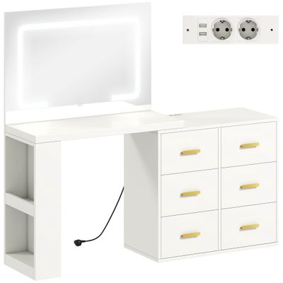 Dressing Table with Mirror and Adjustable LED Lights, 6 Drawers, 2 Shelves and Electrical Sockets, …