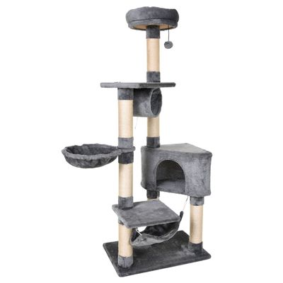 Cat Tree for cats with Scratch Pole, hammock, suspended beds and poles in sisal rope, Grey, 60x40x1…