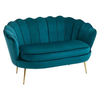 Vintage sofa 2 seats in industrial chic style in green velvet