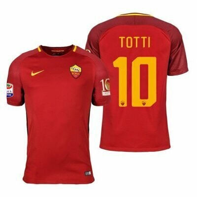 17-18 AS Roma Home Retro Jersey Print Totti 10 Retire Patch
