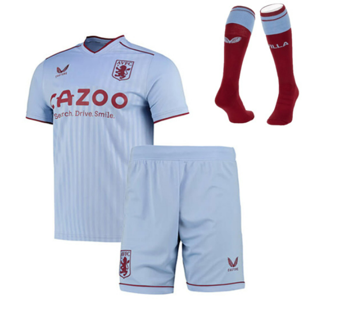 Aston Villa Away Youth Full Kids kit 22-23 Jersey, Shorts and Socks