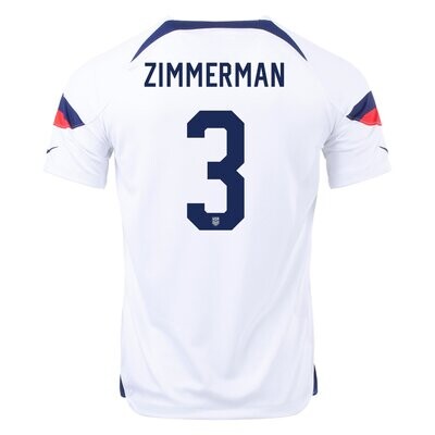 USA 2022 Home World Cup White Soccer Jersey Zimmerman #3