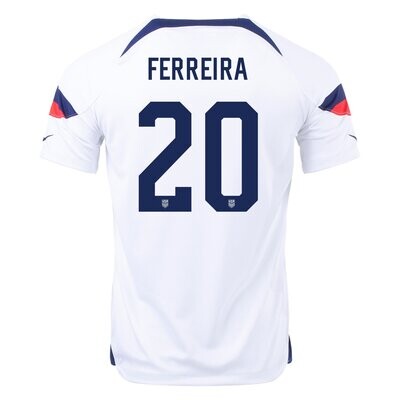 USA 2022 Home World Cup White Soccer Jersey Ferriera #20