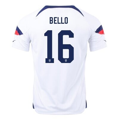 USA 2022 Home World Cup White Soccer Jersey Bello #16
