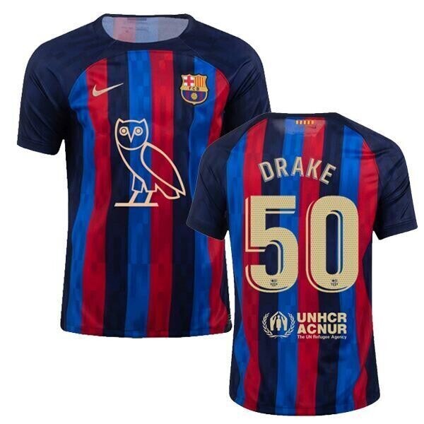 Barcelona Home Soccer Jersey Celebrating Drake #50