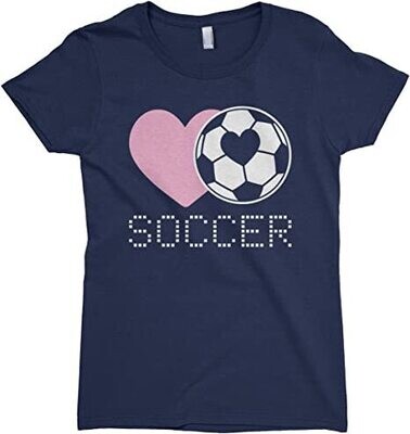 Big Girls' Love Heart Soccer Fitted T-Shirt Navy