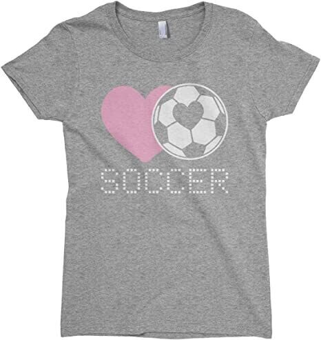 Big Girls' Love Heart Soccer Fitted T-Shirt Grey