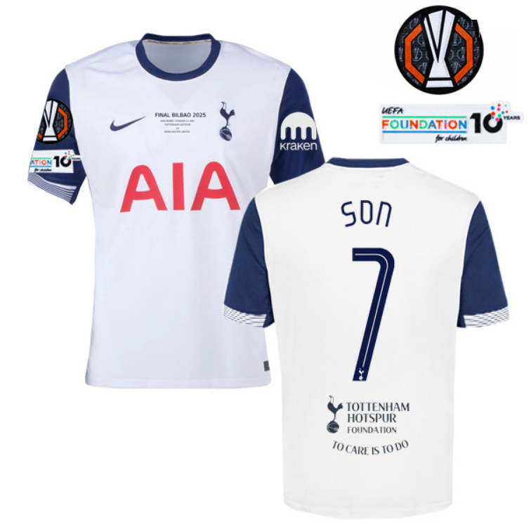 Heung Min Son Tottenham Hotspur FC 2025 Europa League Final Jersey with Patches