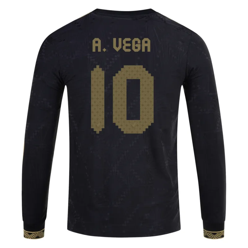 Alexis Vega Mexico Gold Cup 2025 Black & Gold Stadium Long Sleeve Jersey