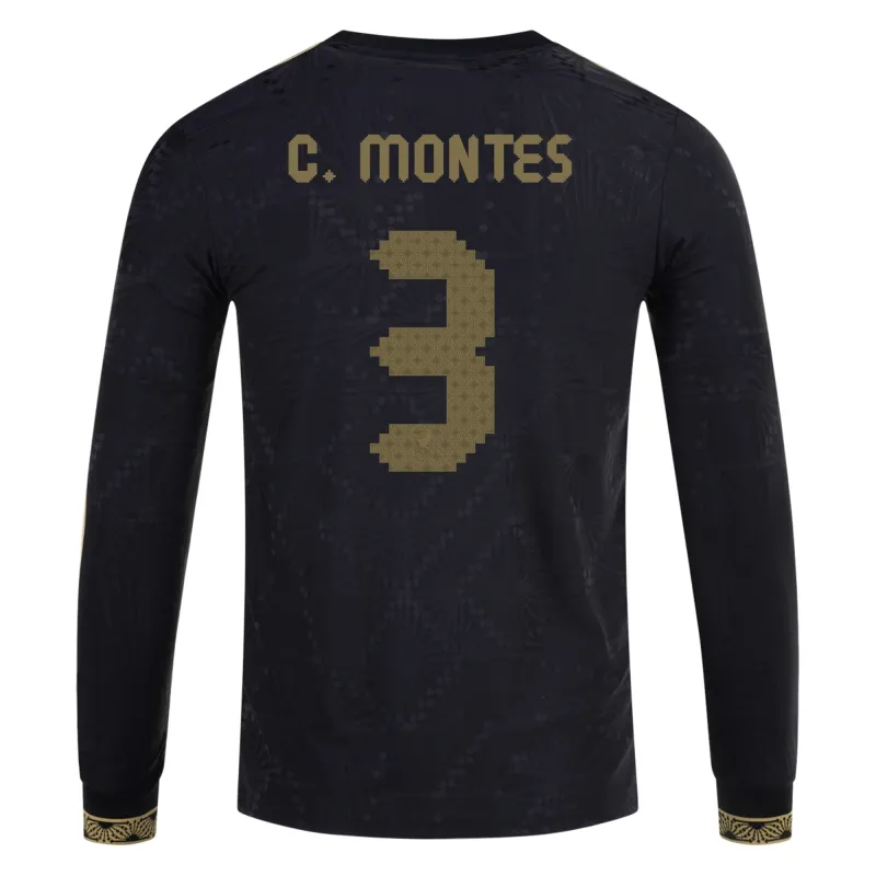César Montes Mexico Gold Cup 2025 Black & Gold Stadium Long Sleeve Jersey