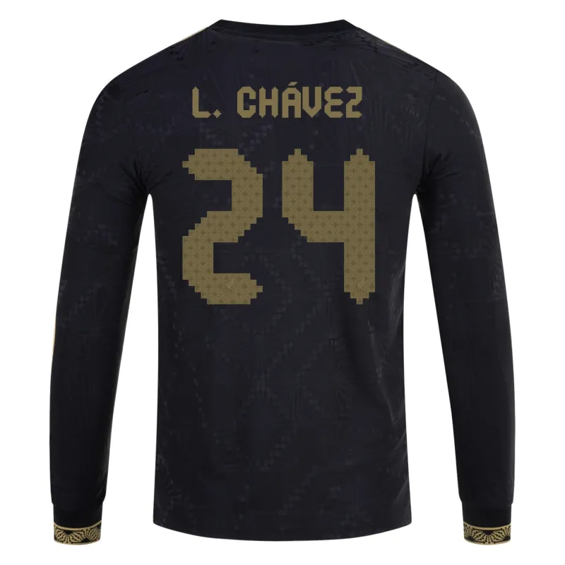 Luis Chávez Mexico Gold Cup 2025 Black & Gold Stadium Long Sleeve  Jersey