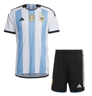 Argentina Home Champion Jersey Three Star Kids Kit 22-23