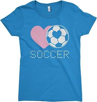 Big Girls' Love Heart Soccer Fitted T-Shirt Turquoise