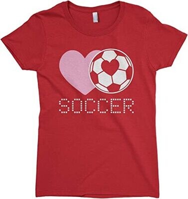 Big Girls' Love Heart Soccer Fitted T-Shirt Red