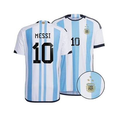 Lionel Messi Argentina 3 Star Jersey Player Version: Front Side And Backside
