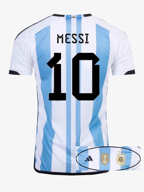 Lionel Messi Argentina 3 star Home Jersey with champion Badge