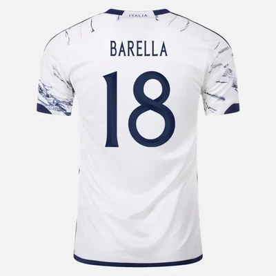 Italy Away White Soccer Jersey 23-24 Barella 18