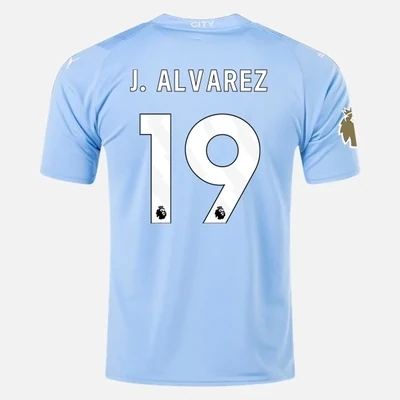 Manchester City Home Soccer Jersey 23-24 J. ALVAREZ #19