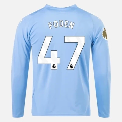 Manchester City Home Long Sleeve Soccer Jersey 23-24 FODEN #47