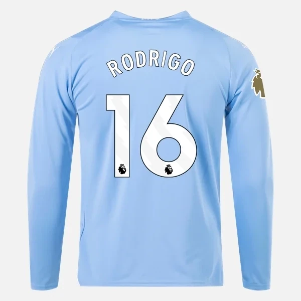 Manchester City Home Long Sleeve Soccer Jersey 23-24 RODRIGO #16