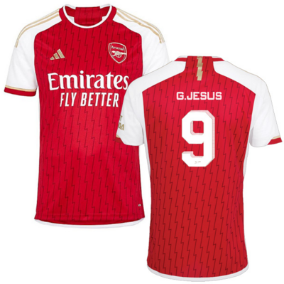 Arsenal Home Soccer Jersey Shirt 23-24 G. Jesus #9 With UCL Font