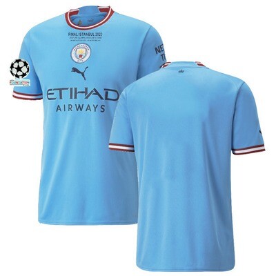 Manchester City UCL FINAL 2023 Soccer Jersey with Heat pressed final Details and UCL patch