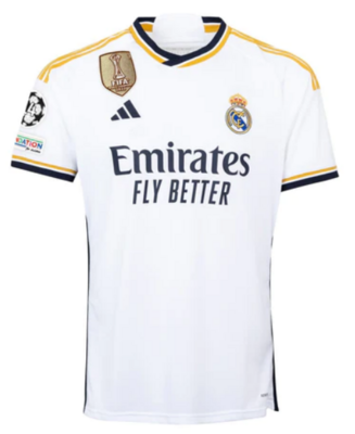 Real Madrid Home Soccer Jersey 23-24 With Ucl + Cwc Badge : Front Side
