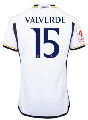 FEDERICO VALVERDE Real Madrid Home Soccer Jersey 23-24 With La Liga + CWC Badge