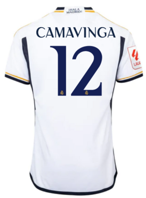 EDUARDO CAMAVINGA Real Madrid Home Soccer Jersey 23-24 With La Liga + CWC Badge