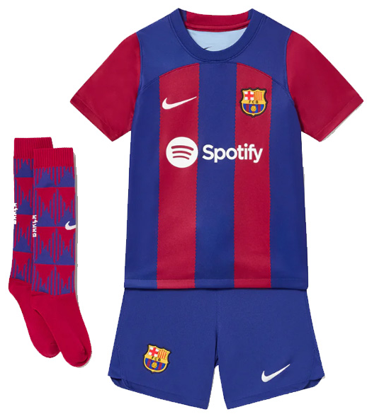 Fc Barcelona Home Jersey Full Kids Kit 23-24:Front Side 