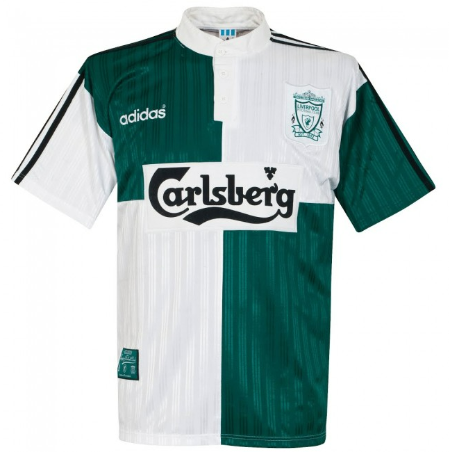 Liverpool Away Retro Green & White Jersey 1995-1996: Front Side
