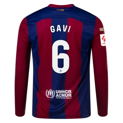 Barcelona Home Long Sleeve Soccer Jersey Shirt 23-24 GAVI #6