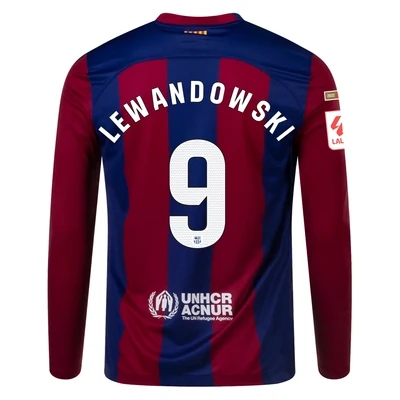 Barcelona Home Long Sleeve Soccer Jersey Shirt 23-24 LEWANDOWSKI #9