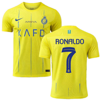 Al Nassr Home Soccer Jersey With Ronaldo 7 Print - Front Side And Back Side