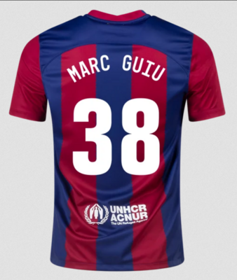 Barcelona Home Soccer Jersey Shirt 23-24 Marc Guiu: Backside
