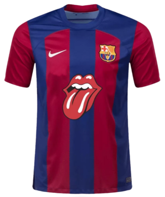 Barcelona X Rolling Stones Hot Lips Home Soccer Jersey Front Side