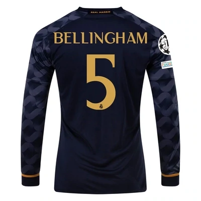 JUDE BELLINGHAM Real Madrid LS Away Soccer Jersey 23-24 WITH UCL Patch
