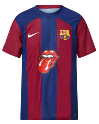 Barcelona X Rolling Stones Hot Lips Home Player Version Jersey El Clasico 23-24: Front Side
