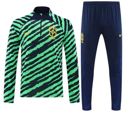 Brazil Green Stripe Half Zip Training Suit 2022