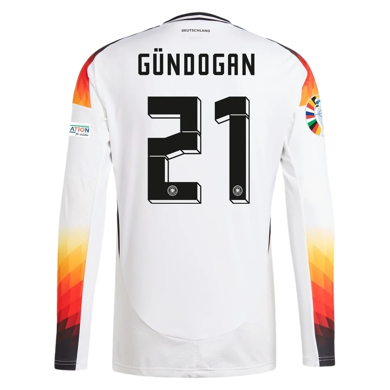 İlkay Gündoğan Germany Euro Cup Home White Jersey 2024 Long Sleeve