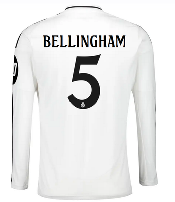 BELLINGHAM #5 Real Madrid Home Soccer Jersey 24-25 Long Sleeve