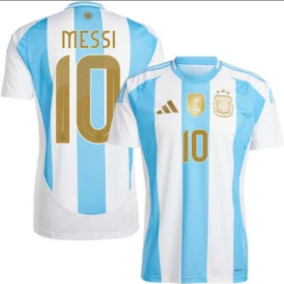 Argentina 2024 Home Jersey With Golden Font Lionel Messi