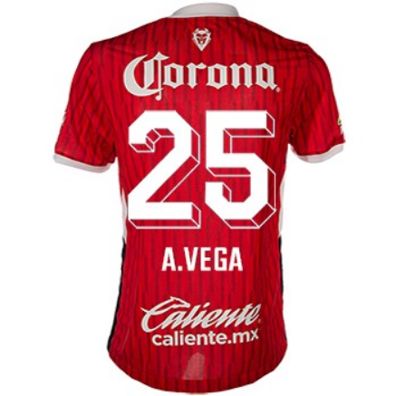 A. Vega #25 Toluca Home Red Soccer Jersey 24-25