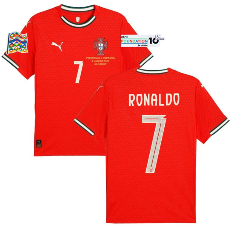 Ronaldo #7 Portugal Home 2025 UEFA National League Final Jersey with patches