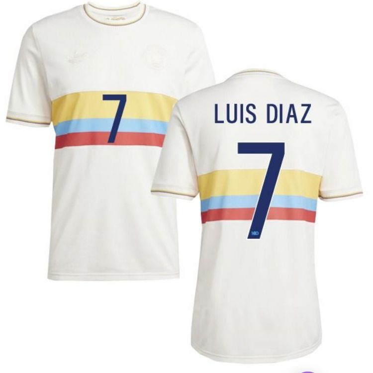 Luis Diaz #7 Colombia 100th Anniversary White Soccer Jersey 2024