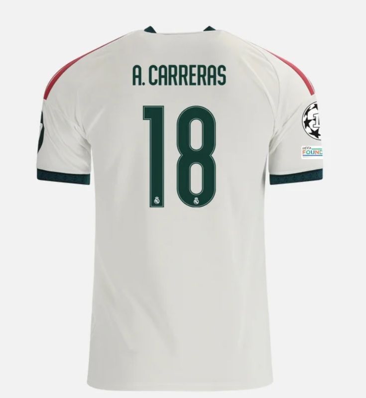 Real Madrid Home White Soccer Jersey 26-27 A. Carreras #18