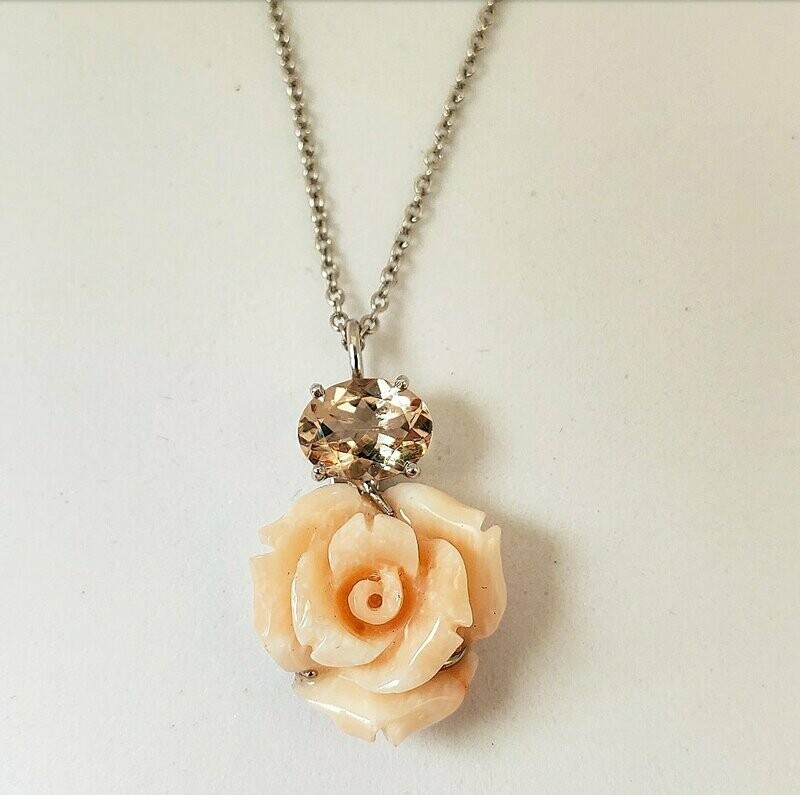Collana con Rosa di corallo e Tormalina Rosa